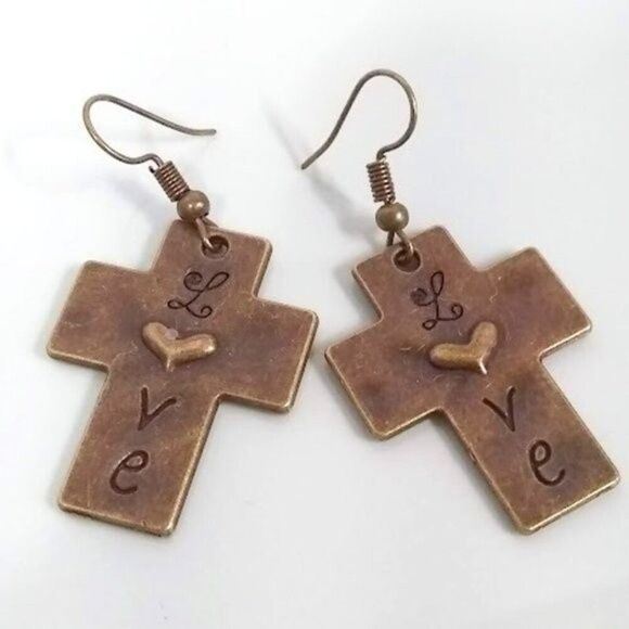 Metal Cross Love Earrings - Picture 4 of 4